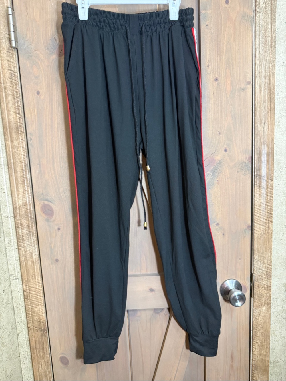Women's Black Joggers with Red Side Stripe